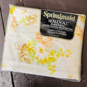 Vintage 70s Springmaid Wondercale Daisy Bouquet Double Bed Sheets NWT Deadstock 54x76