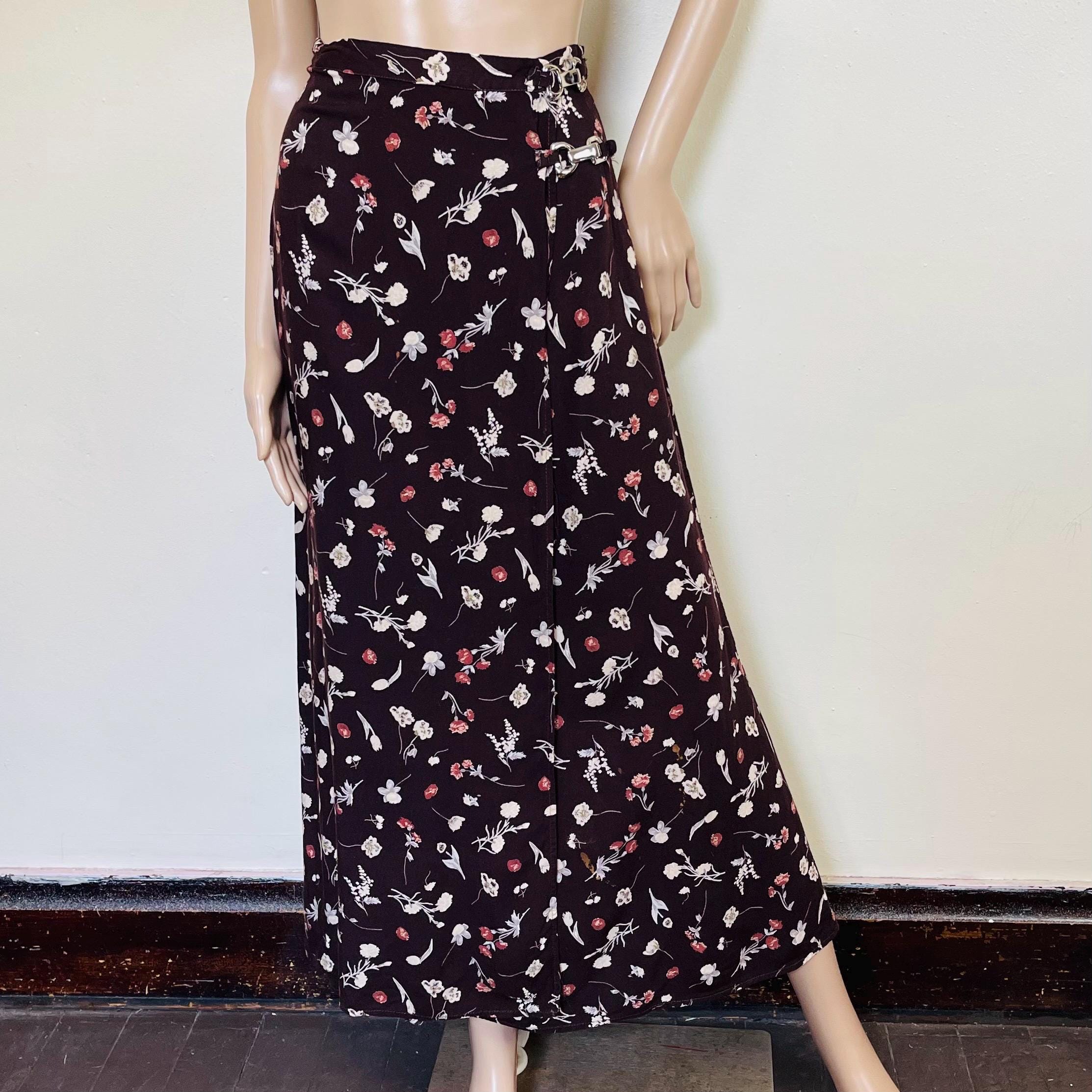 Earthy Brown Vintage 90s Silver Clasp Closure Wrap Maxi Skirt - Etsy