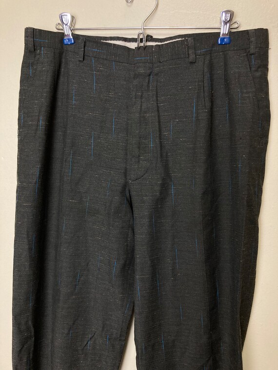 Gray Blue Plaid Slacks Classic Vintage Menswear Trousers - Size 36