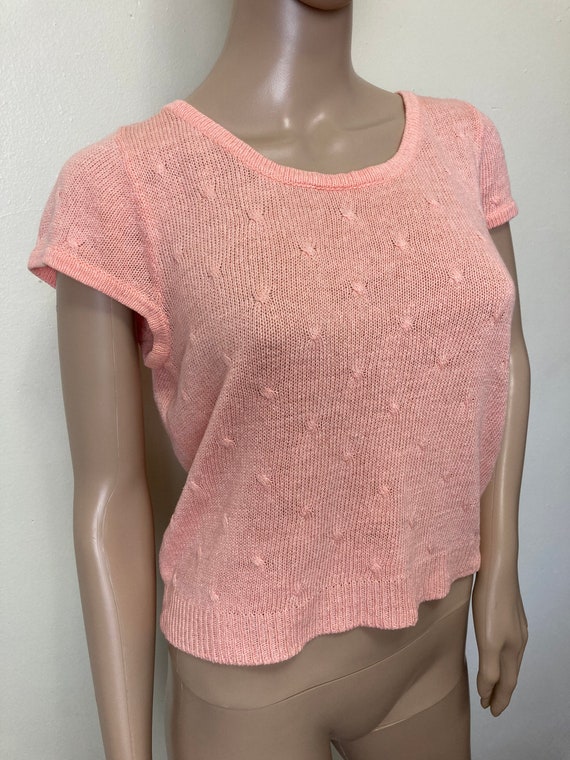 Peach Knit Vintage 80s Button Back Cropped Sweate… - image 5
