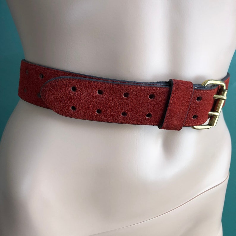 Vintage 70s Copper Double Buckle Leather Belt