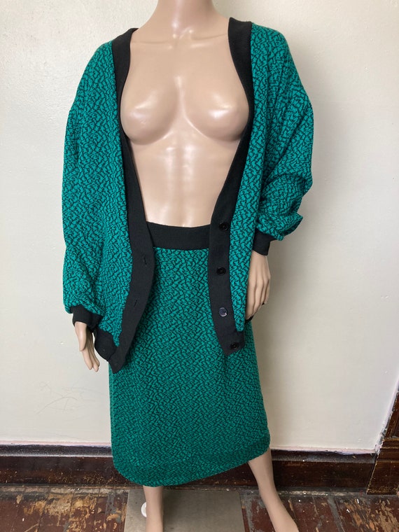 Teal Abstract Vintage 80s Trippy Sweater Cardigan… - image 2