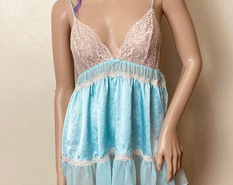 Blue Satin and Lace Victorias Secret Lingerie Babydoll