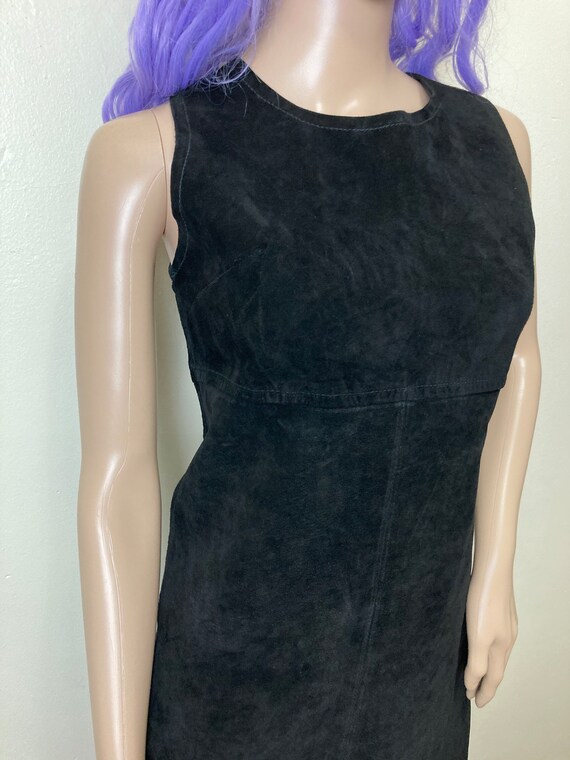 Black Leather Vintage 90s Sleeveless Shift Mini D… - image 6