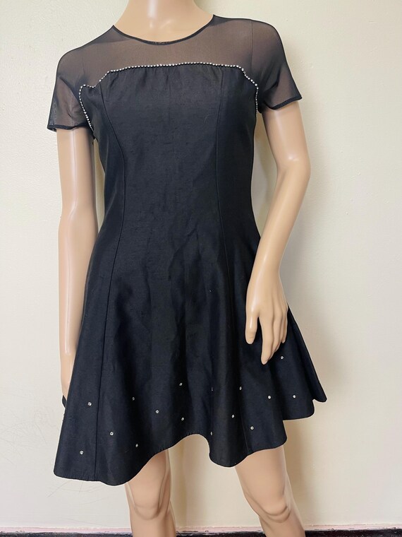 black mesh fit and flare dress Maje Women's Fit / Flare Black Mesh Embroidered Polyester Trims Dress main image 1