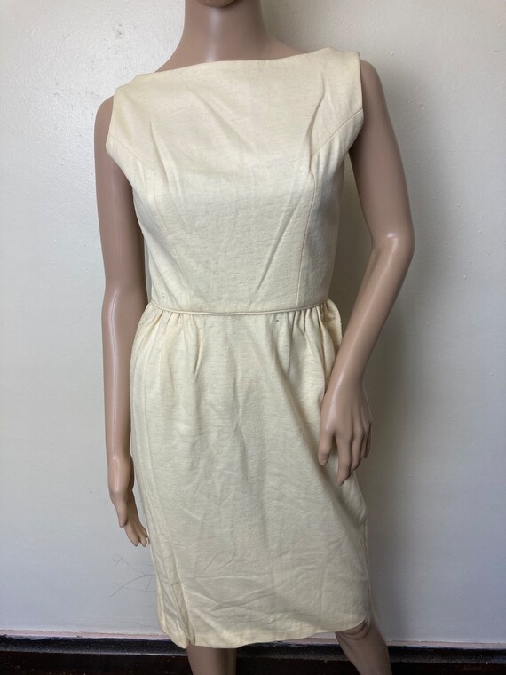 Cream Wool Vintage 50s Sheath Dress - image 3