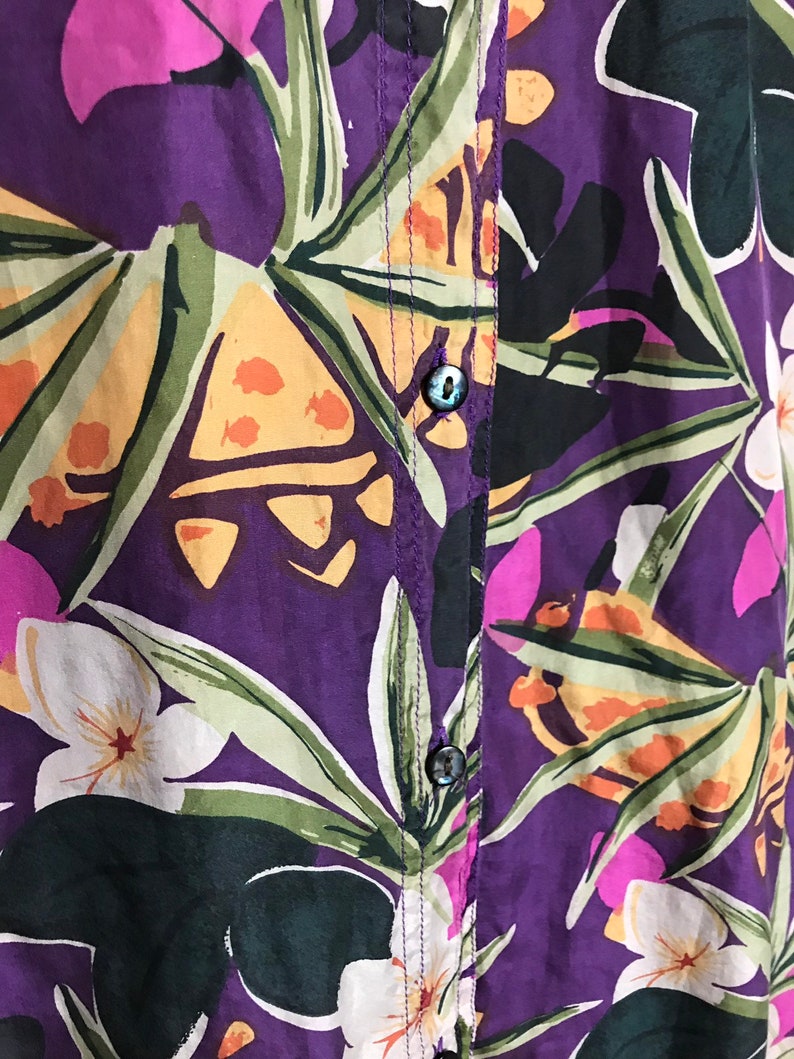 Vintage 1980s Jewel Tone Floral Silk Button Down Blouse