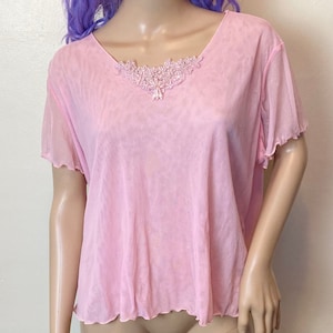Sheer Pink Mesh Vintage 90s Y2K Plus Size Top