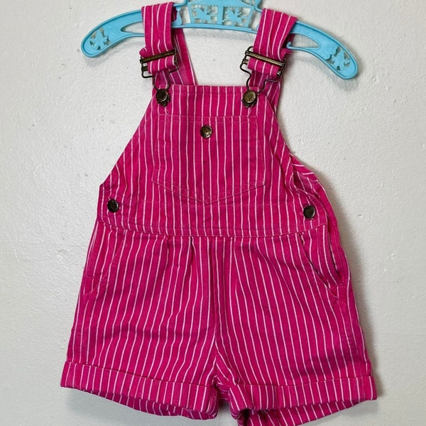 Pink Pinstripe Hush Puppies Vintage 80s Denim Shorts Overalls 2T