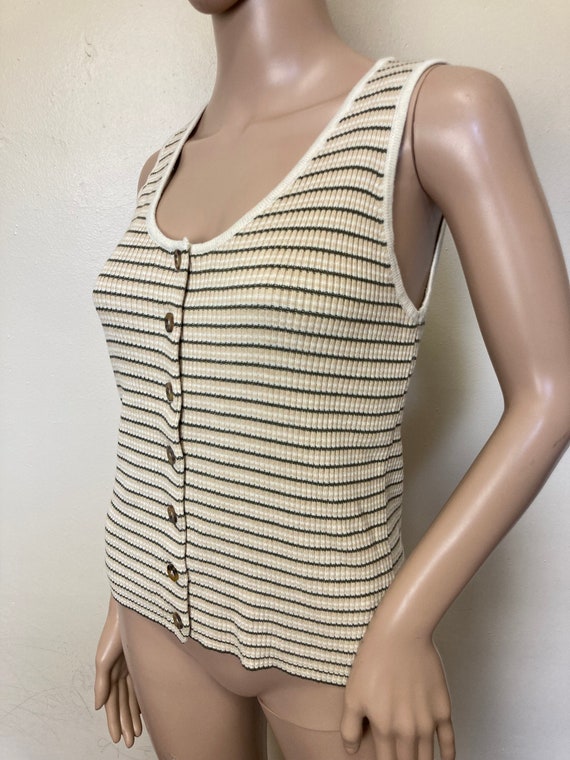 Ribbed Knit 90s Vintage Soft Button Detail Tank T… - image 4