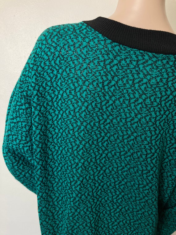 Teal Abstract Vintage 80s Trippy Sweater Cardigan… - image 7
