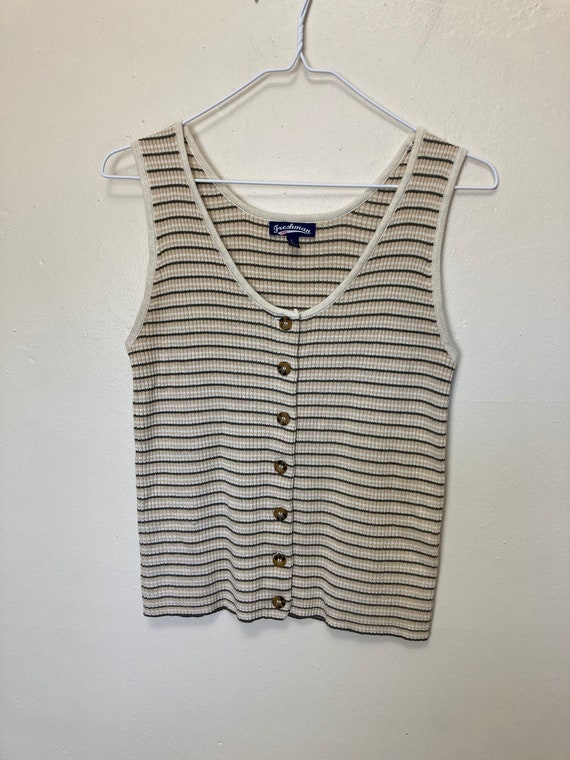 Ribbed Knit 90s Vintage Soft Button Detail Tank T… - image 2
