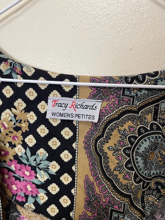 Patchwork Print 90s Open Front Botanical Blouse - image 4