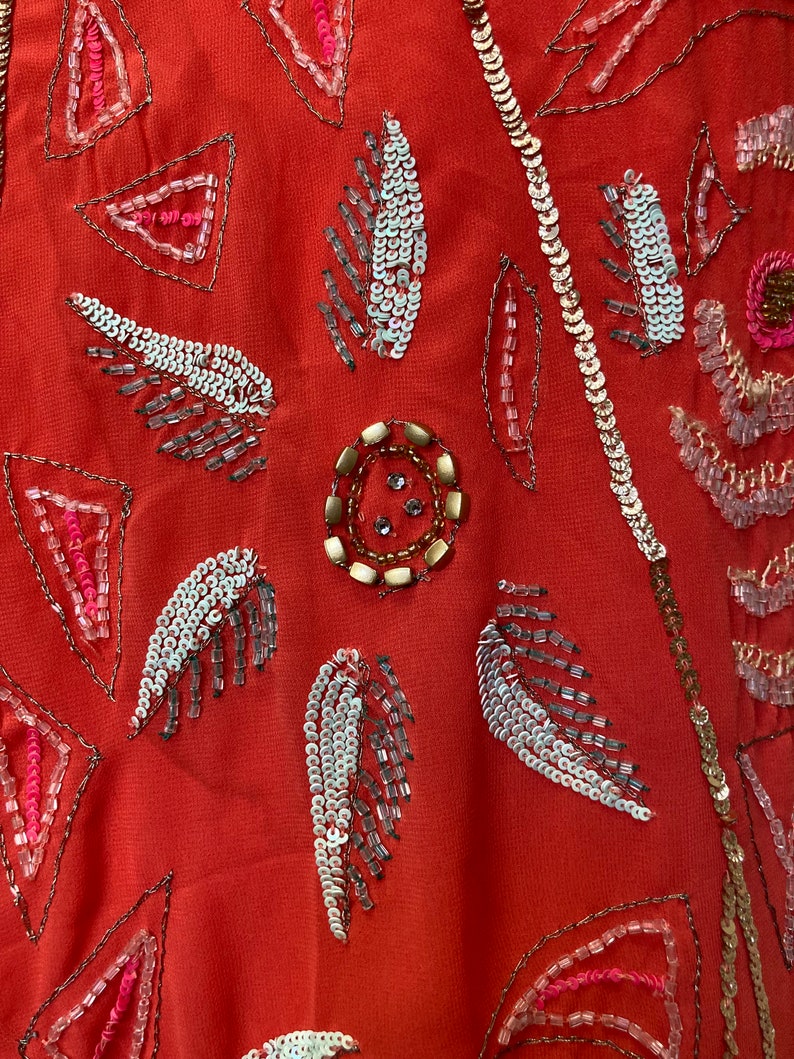Free People mini-jurk met kralen: koraaloranje lovertjes verfraaid afbeelding 8