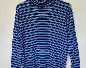 Purple and Blue Ribbed Vintage 90s Long Sleeve Turtleneck