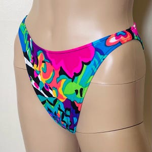 Neon Floral Hi Cut Vintage 80s Bikini Bottom