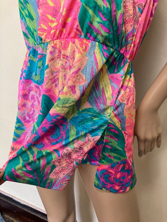 Neon 80s Abstract Floral Mini Dress Swimsuit with… - image 10