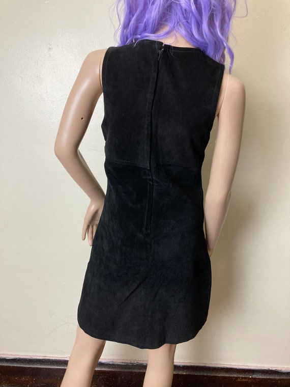 Black Leather Vintage 90s Sleeveless Shift Mini D… - image 7