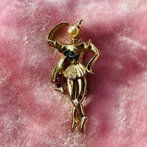 Dancing Clown Vintage 70s Rhinestone Brooch