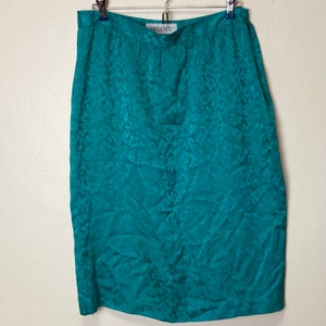 Mermaid Green Silk Vintage 80s Pencil Skirt