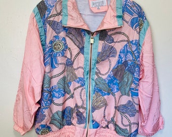 Pastel Pink and Purple Vintage 80s Cropped Windbreaker Jacket