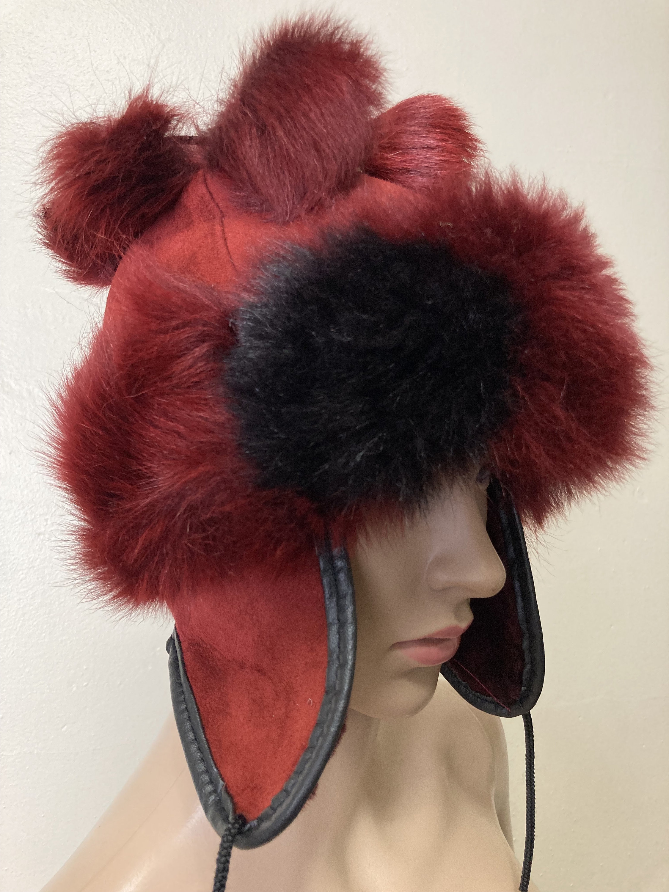 Red and Black Rabbit Fur Vintage 80s Puffball Winter Hat - Etsy