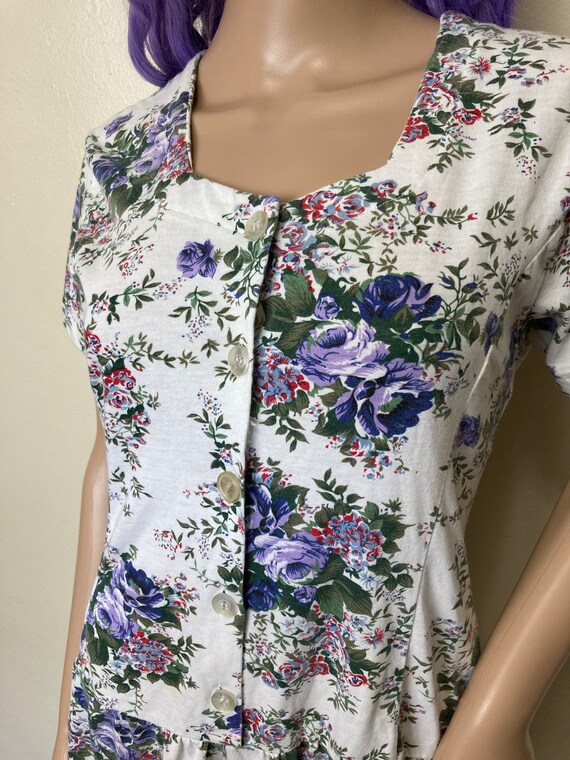 Purple Floral Vintage 90s Cotton Button Down Romp… - image 3