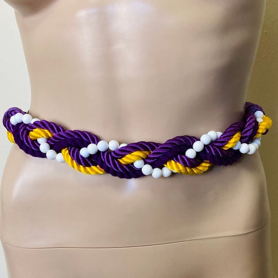 Purple Yellow and White Vintage 80s Rope and Bead Belt  display picture 1