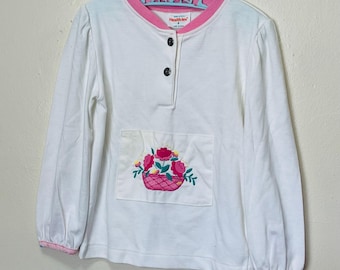 Rosa und Weißes Ringer Tee Vintage 80er Jahre Mädchen Kinder Langarm Shirt