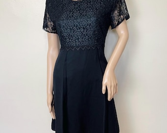 Black Lace Babydoll 90s Vintage Tie Back Mini Dress