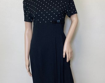 Polka Dot Vintage 80s Box Bow Pleated Mini Dress