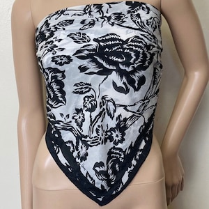 Pure Silk Honey Vintage 90s Black and White Rose Square Scarf