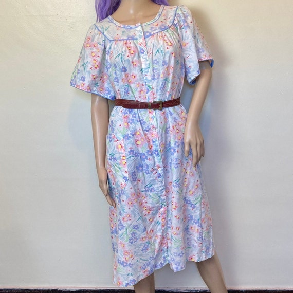 Pastel Daisy Vintage 80s Chore Dress Plus Size XL - image 1