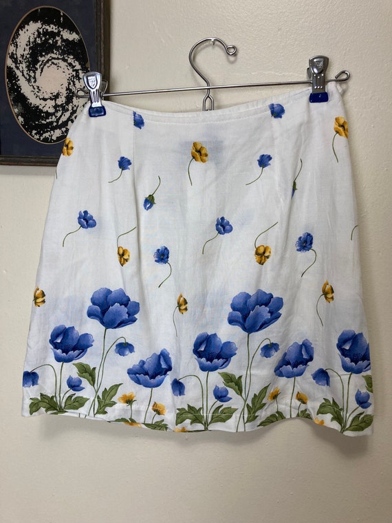 Y2K Vintage 1990s Blue Poppies Print Mini Skirt - image 6