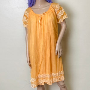 Tangerine Orange 60s Vintage Nylon Chiffon Lacy Lingerie Babydoll Nightgown
