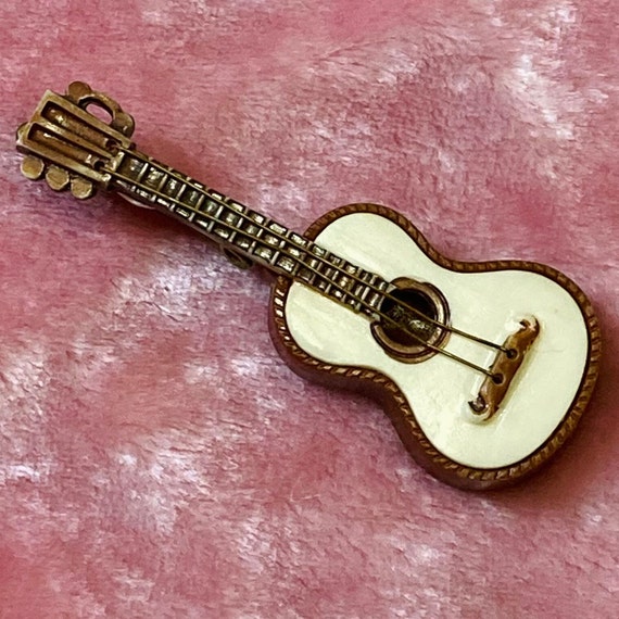 Celluloid Guitar Vintage Brooch - image 1