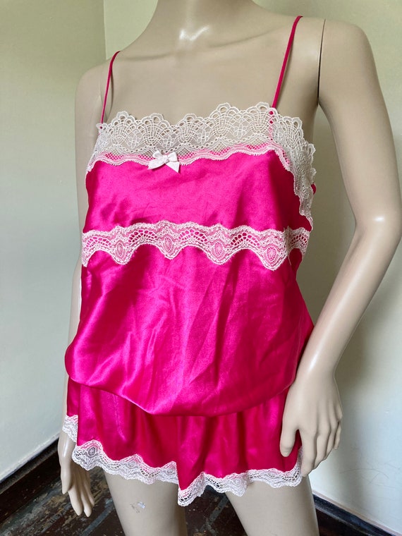 Hot Pink Lacy Satin Lingerie Loungewear Camisole … - image 7