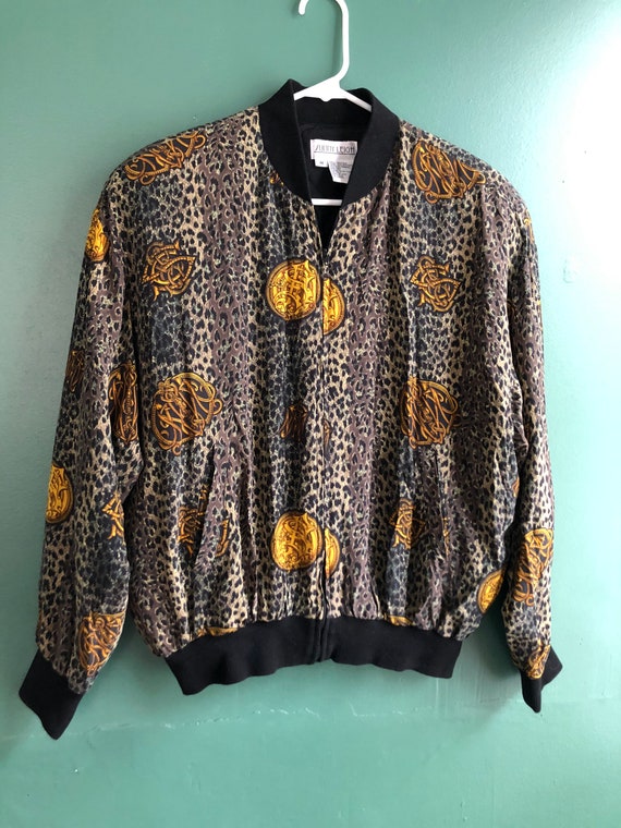 Vintage 80s Pure Silk Leopard Print Bomber Jacket - image 7