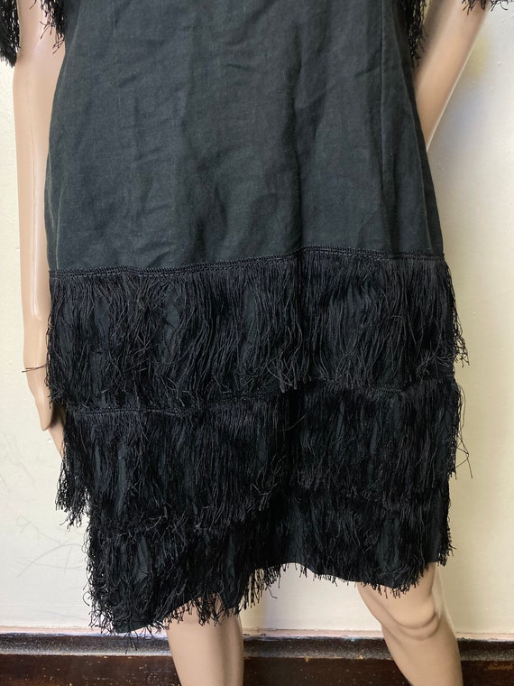 80s does 20s Vintage Fringed Black Ramie Blend Mi… - image 6