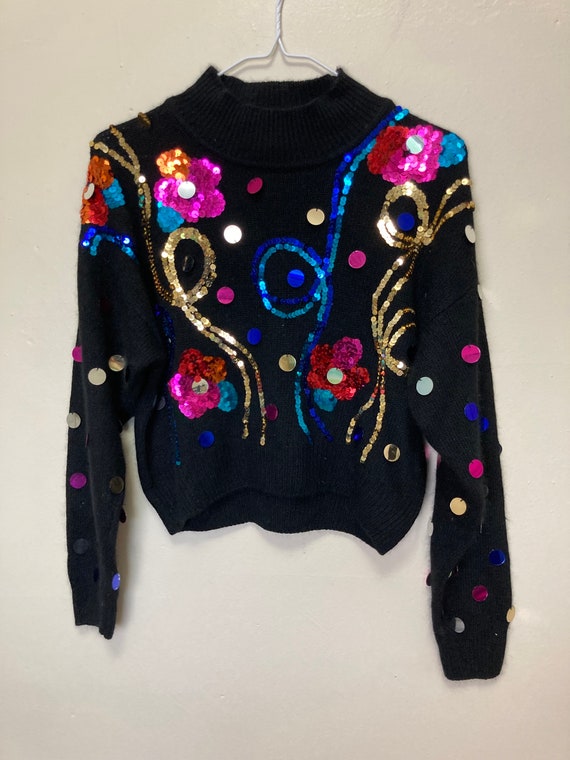Silk and Angora Sequin Vintage 80s Cropped Sweater - image 2