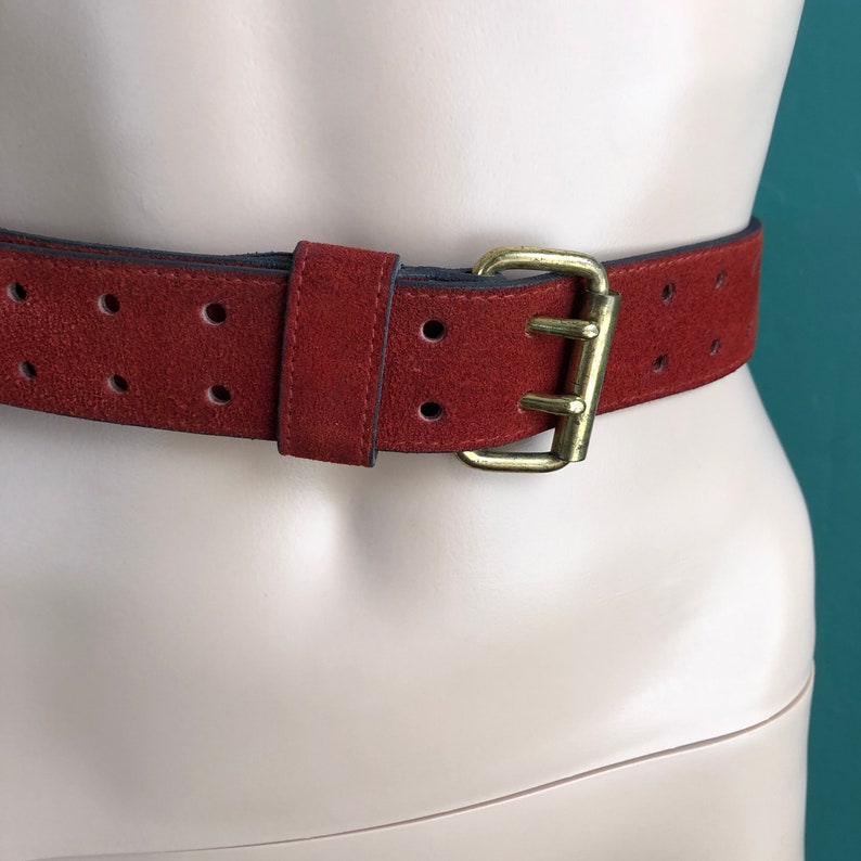 Vintage 70s Copper Double Buckle Leather Belt