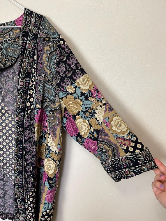 Patchwork Print 90s Open Front Botanical Blouse - image 2