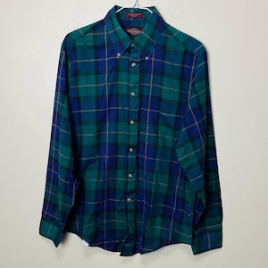 Green and Blue Thin Vintage 80s Newport Plaid Button Down Shirt