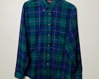Groen en blauw dun vintage jaren 80 Newport geruit overhemd met knoopsluiting