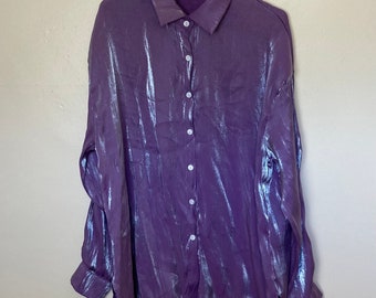 Chemise boutonnée à col violet irisé vintage des années 90