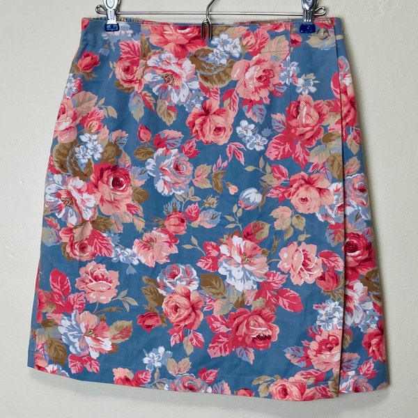 Floral Cotton 90s Vintage Mini Wrap Skirt