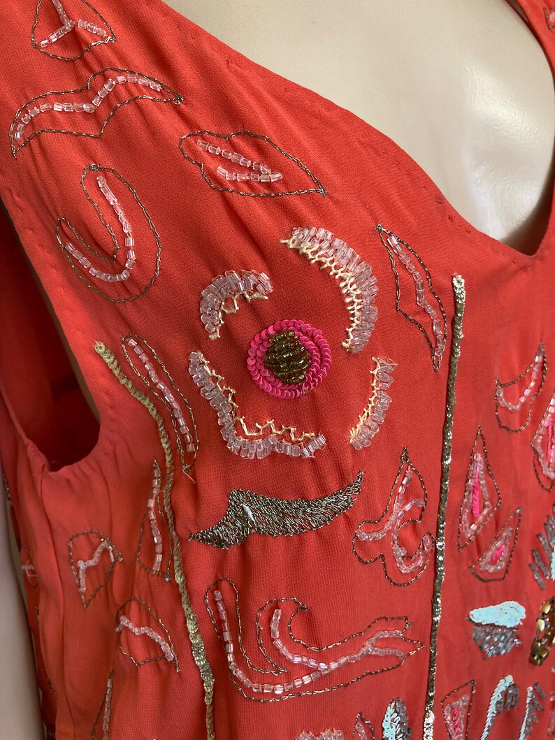 Free People mini-jurk met kralen: koraaloranje lovertjes verfraaid afbeelding 5