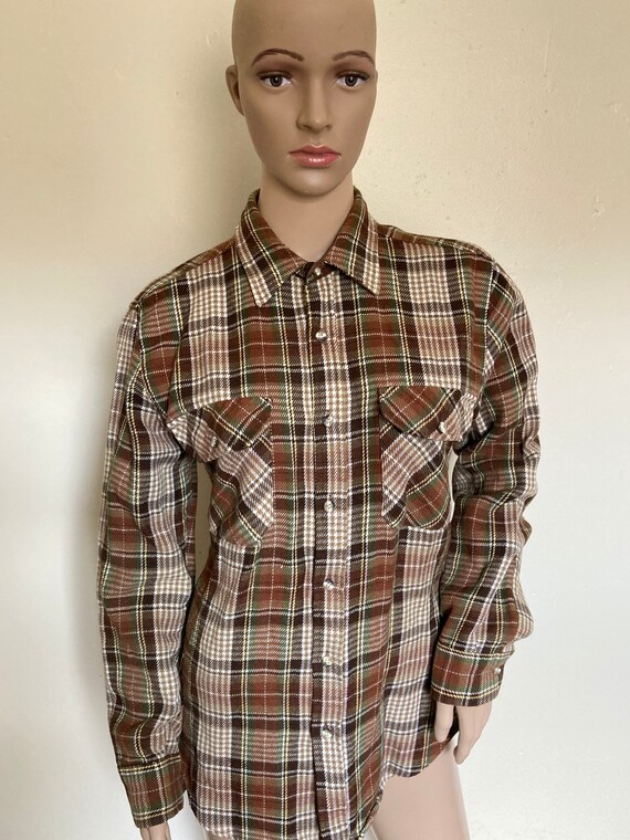 Western Plaid 70s Vintage Unisex Brown Shirt - image 3