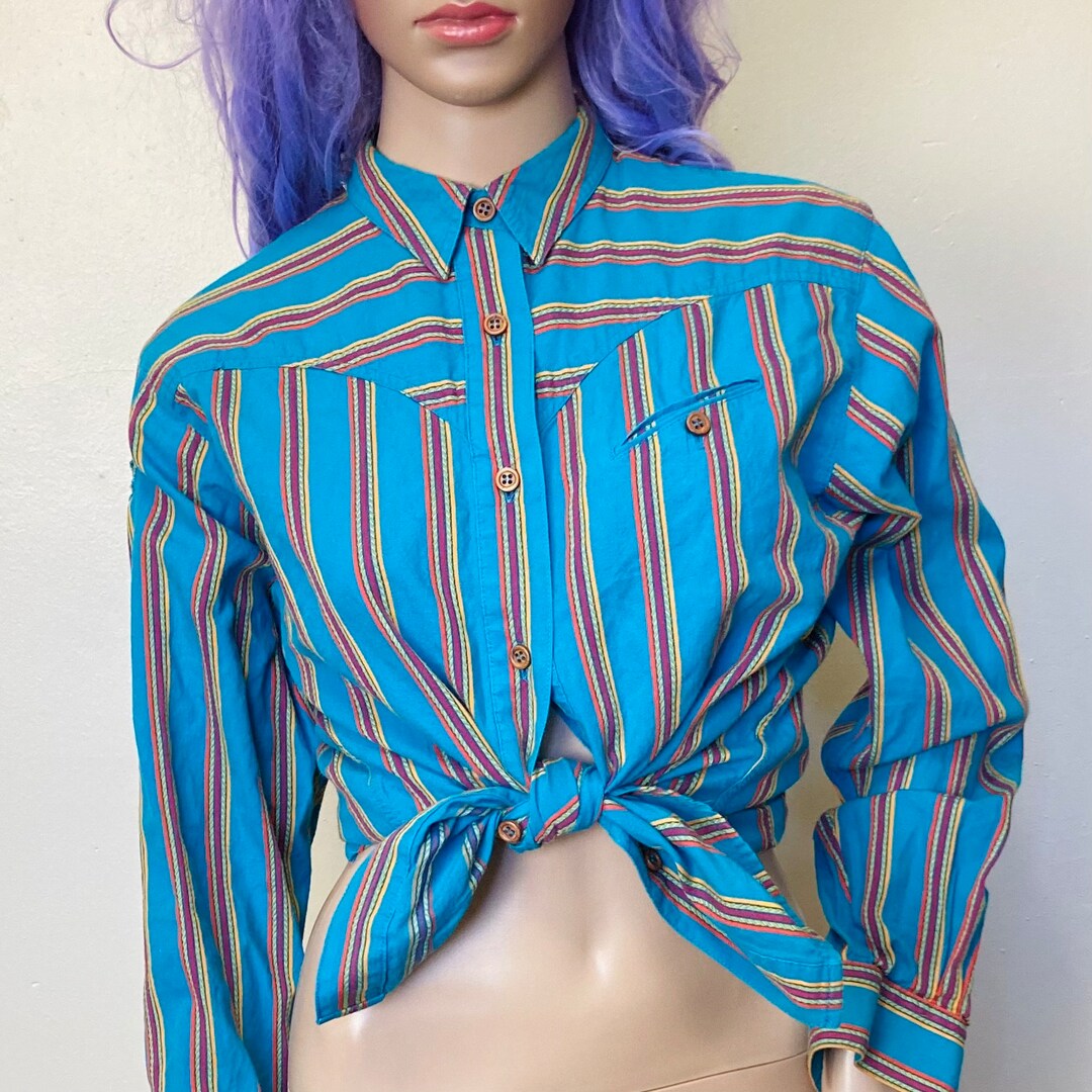 Rodeo Queen Westernwear Vintage 80s Electric Blue Collared Shirt - Etsy