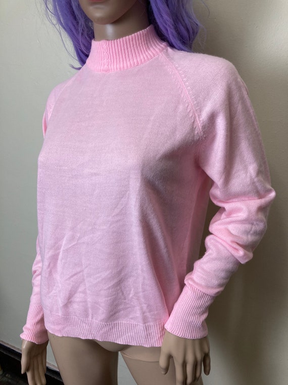 Pastel Pink 70s Mockneck Knit Sweater - image 3